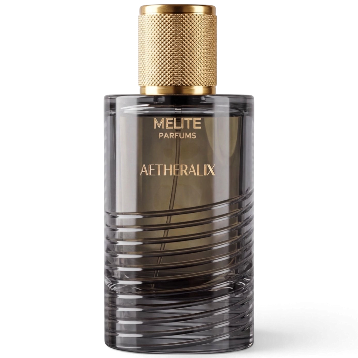 MELITE PARFUMS Aetheralix 55ml eau de parfum in a sleek dark glass bottle with a textured gold cap.