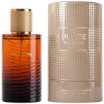 MELITE PARFUMS Cognac Oak 55ml unisex extrait de parfum bottle with gold cap next to its matching cylindrical box.