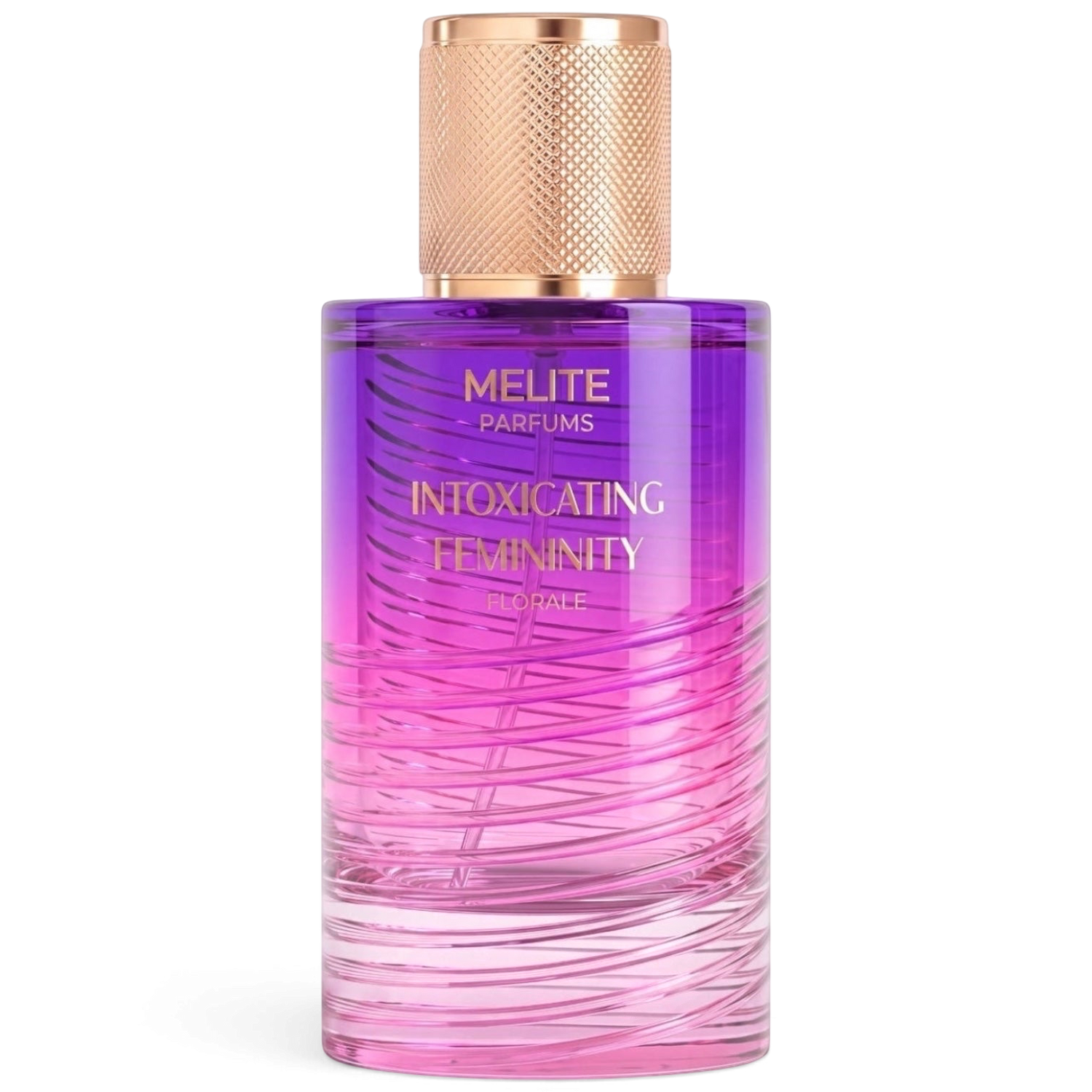 MELITE PARFUMS Intoxicating Femininity Florale 55ml EDP in a purple and pink ombre glass bottle with a gold cap.