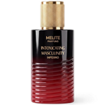 MELITE PARFUMS Inferno men's eau de parfum in a sleek black and red gradient glass bottle with a textured gold cap.