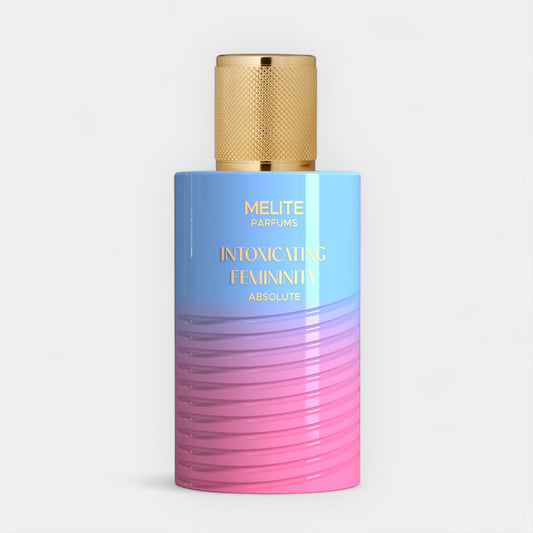 Melite Parfums Intoxicating Femininity Absolute EDP 55ml bottle with blue to pink gradient and gold cap.
