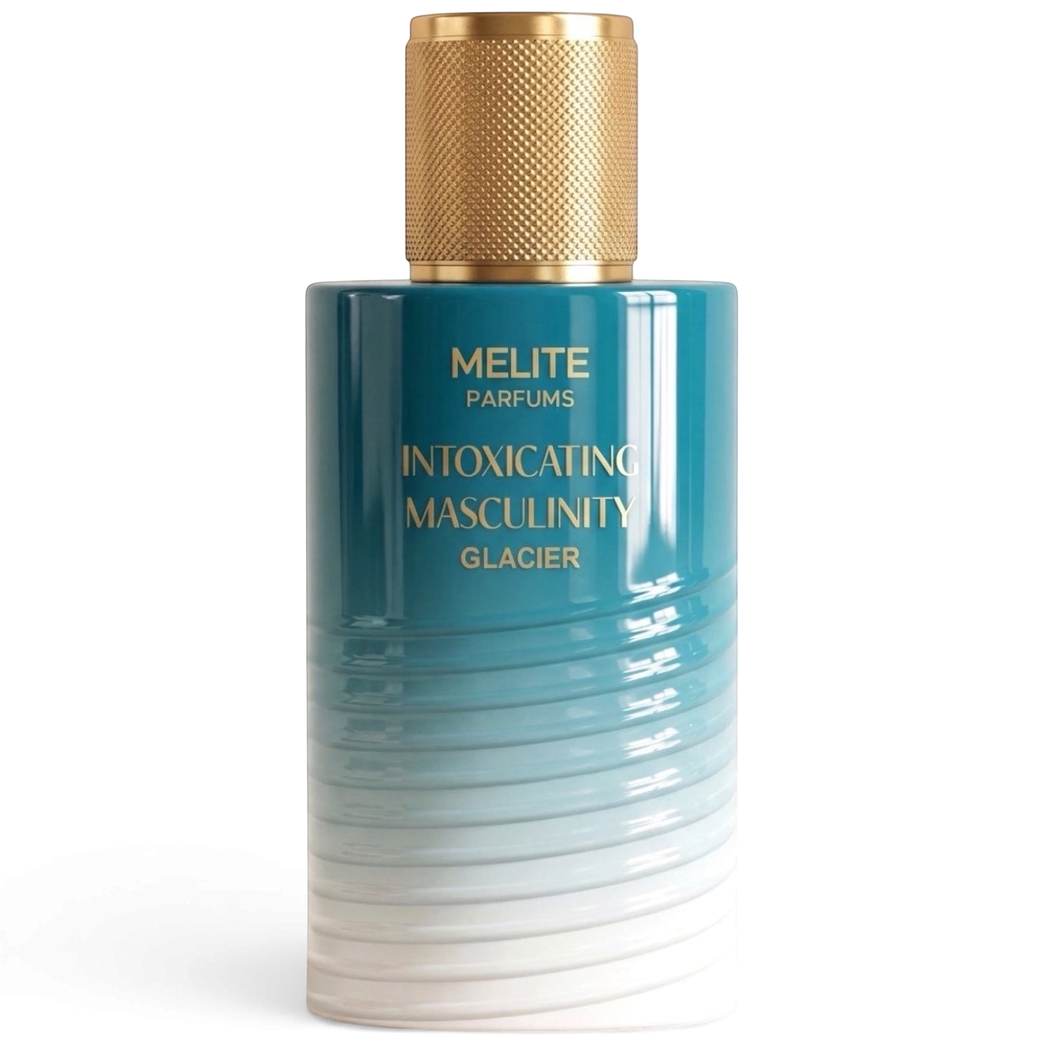 MELITE PARFUMS Intoxicating Masculinity Glacier 55ml men's eau de parfum in a teal and white ombre bottle with gold cap