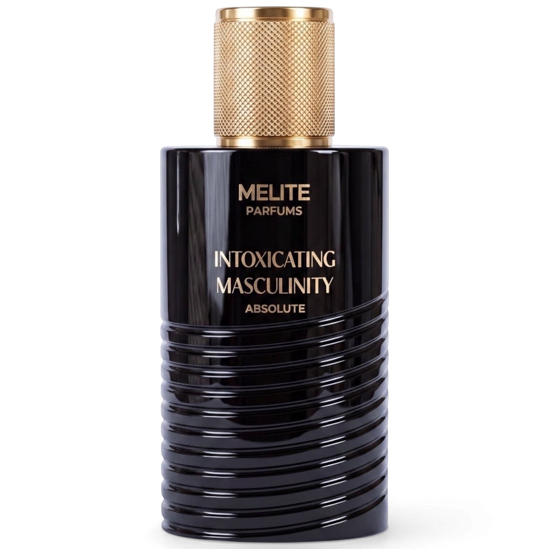 MELITE PARFUMS Intoxicating Masculinity Absolute 55ml men's eau de parfum in a black bottle with a gold textured cap.
