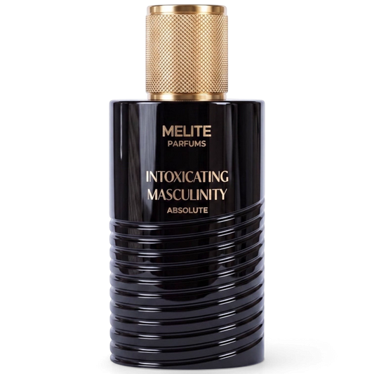 MELITE PARFUMS Intoxicating Masculinity Absolute 55ml men's eau de parfum in a black bottle with a gold textured cap.