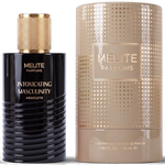 MELITE PARFUMS Intoxicating Masculinity Absolute 55ml men's EDP bottle with gold cap next to its matching gift box.
