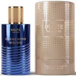MELITE PARFUMS Knuckle Duster Moxy Mist 55ml EDP in a blue metallic ribbed bottle with a textured gold cap and box.