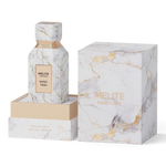 MELITE PARFUMS Money Talks extrait de parfum bottle and matching marble-patterned box on a white background