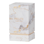 MELITE PARFUMS Money Talks Extrait de Parfum in a luxury white and gold marble-patterned rectangular box.