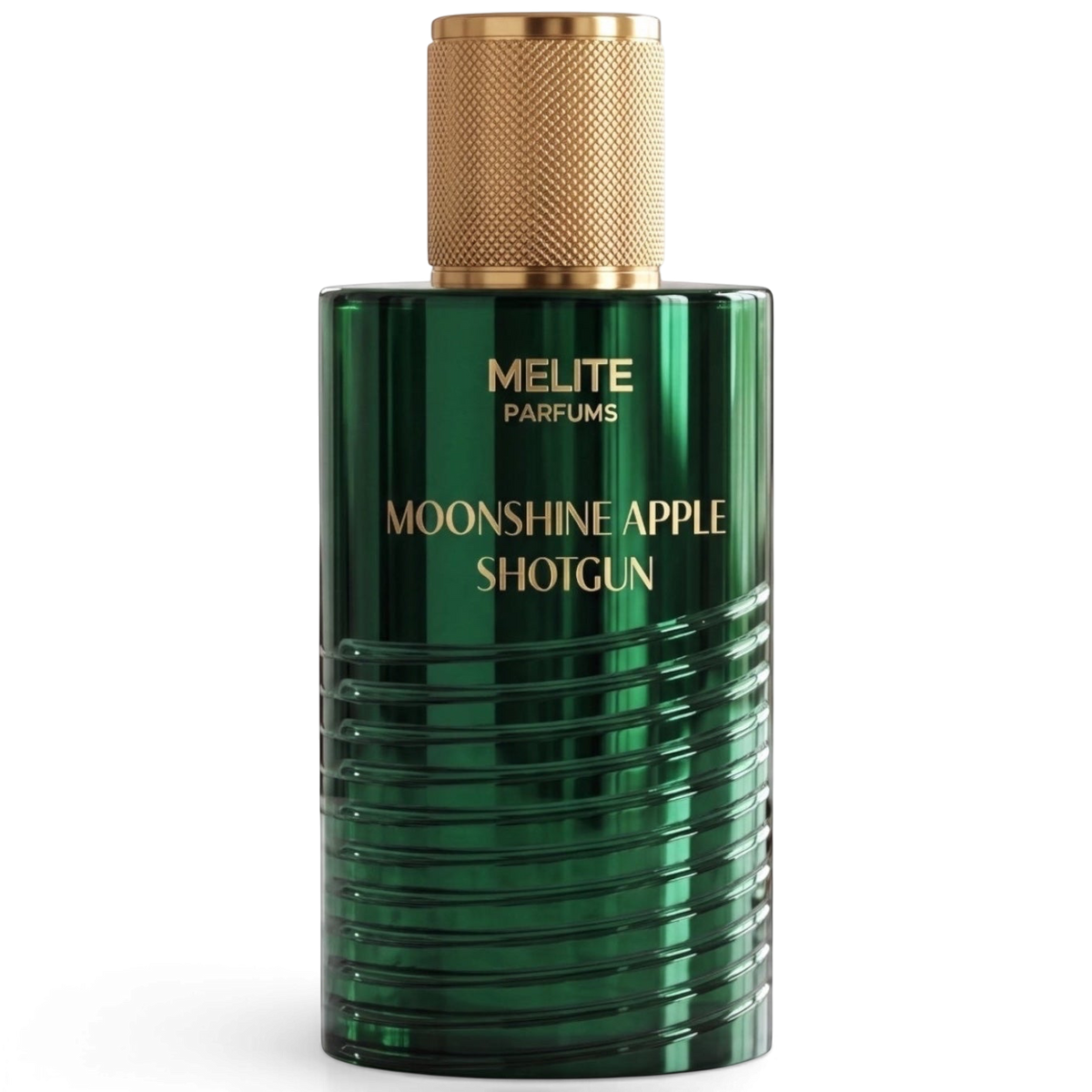 MELITE PARFUMS Moonshine Apple Shotgun 55ml unisex eau de parfum in a dark green glass bottle with a gold cap.