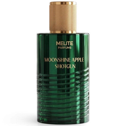 MELITE PARFUMS Moonshine Apple Shotgun 55ml unisex eau de parfum in a dark green glass bottle with a gold cap.