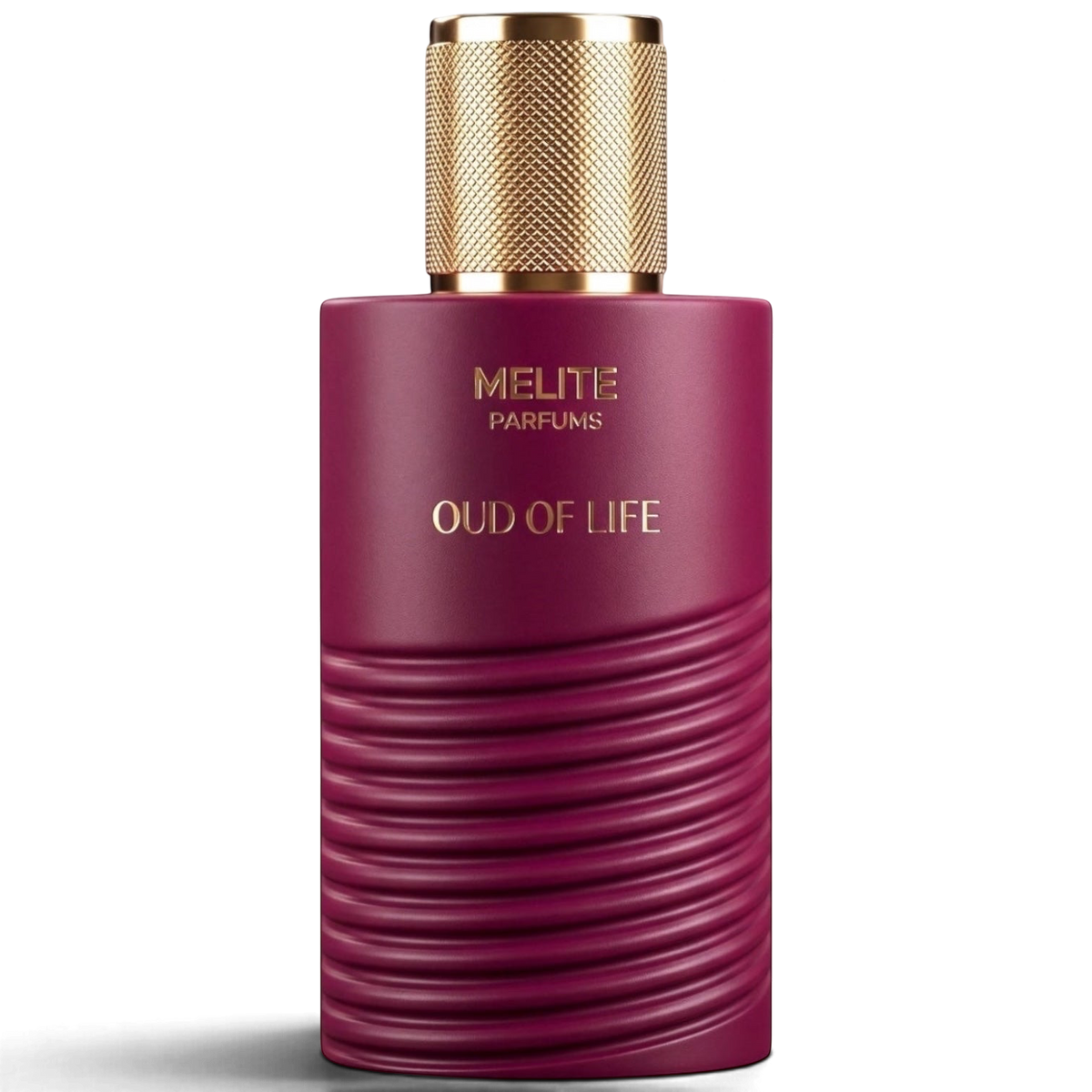 MELITE PARFUMS Oud of Life unisex eau de parfum in a deep burgundy bottle with a textured base and gold cap