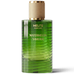 MELITE PARFUMS Watermelon Samurai unisex eau de parfum in a green glass bottle with a textured gold cap.